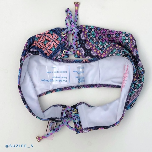 Victoria’s Secret Blue Patchwork Mosaic Print Lace up Bikini Set 34C/S NWT - Picture 8 of 14